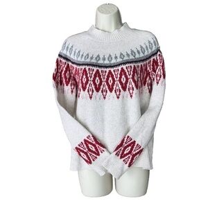 Lucky Brand Cozy Fair Isle Pullover Women’s Crew Neck Sweater Ivory Red Grey S